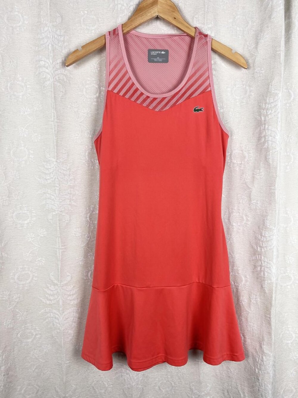 Lacoste women's racerback jersey & print mesh tennis dress pink breathable 40/L